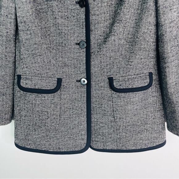 Doncaster black white wool herringbone preppy office academia blazer 8 - Picture 3 of 6